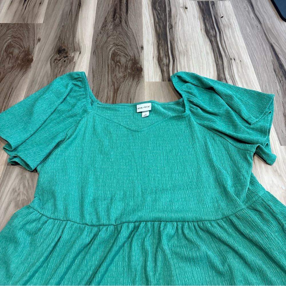 Ava & Viv Green Textured A Line Flutter Sleeve Dress Plus Size 3X Pockets - Picture 3 of 9